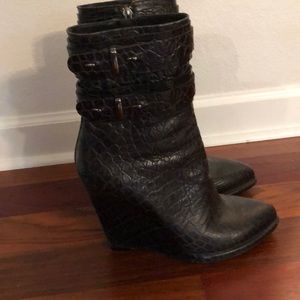 Givenchy Black Leather Alligator Print Wedge boots
